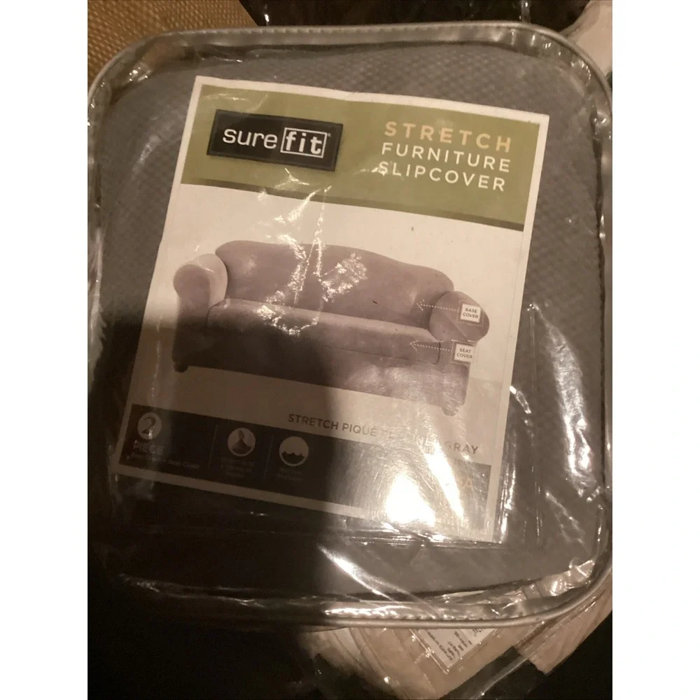 Sure Fit Stretch Pique 2 Piece Sofa Slipcover Flannel Gray 74-96in NEW